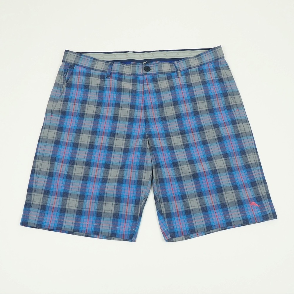 Tommy Bahama Putter There Plaid Golf Chino Shorts Mens 38 Ocean Blue Casual